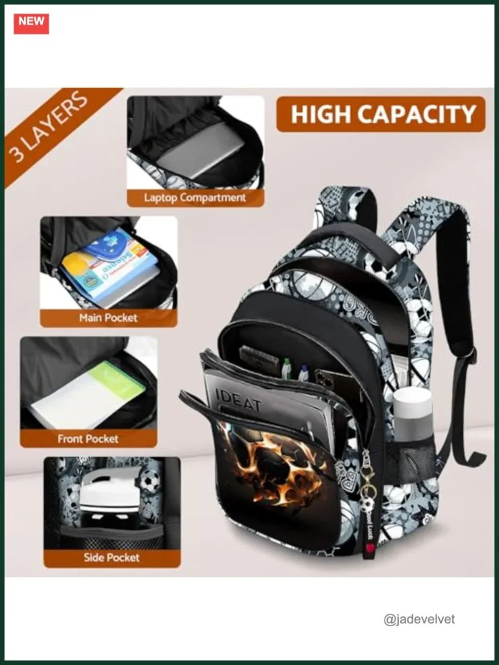 4-Piece Soccer Backpack Set with Lunch Box for Boys Kids School
